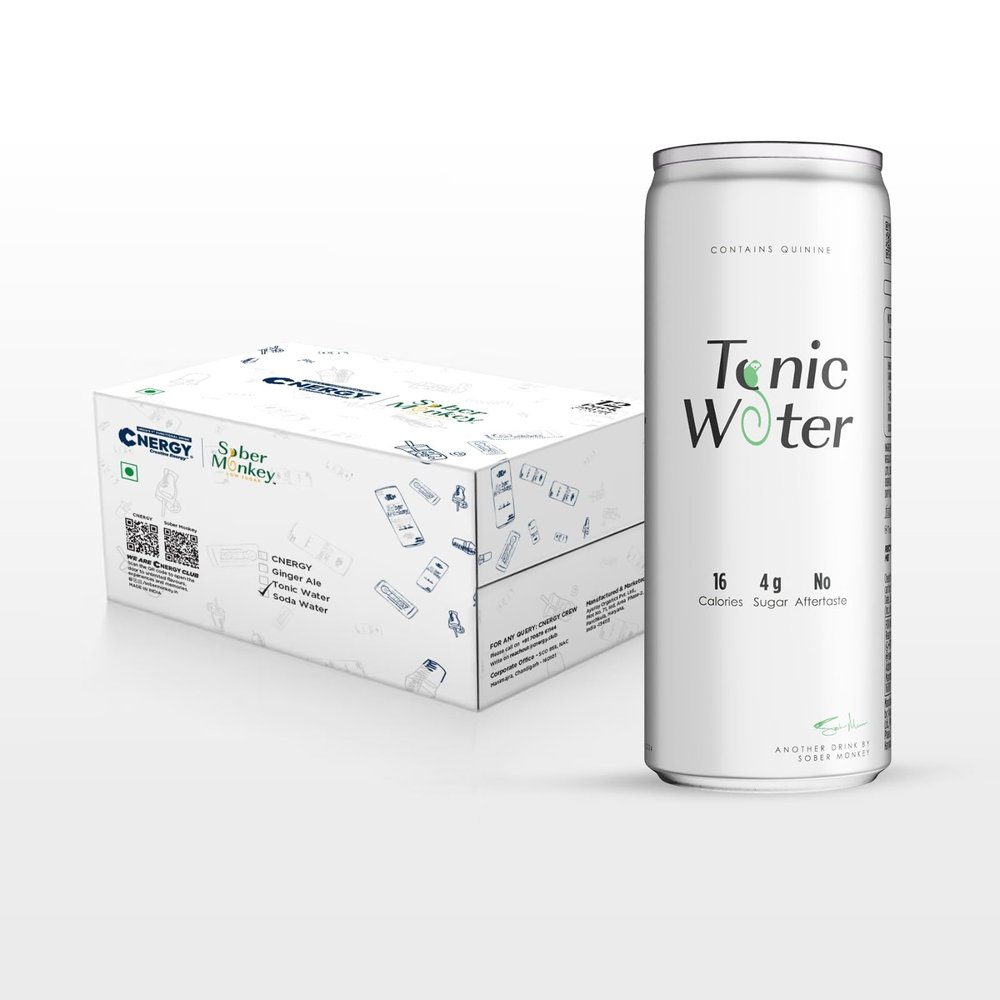 Sober Monkey | Tonic Water | Pack of 12 (12 X 250 ml) | Contains Quinine | Low Sugar | Low Calorie | Carbonated Beverage