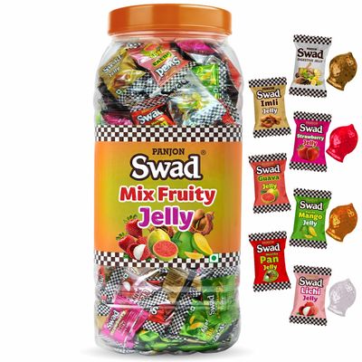 Swad Mix Fruit Jelly Candy, Soft & Chewy Assorted Sweets, 640g Jar