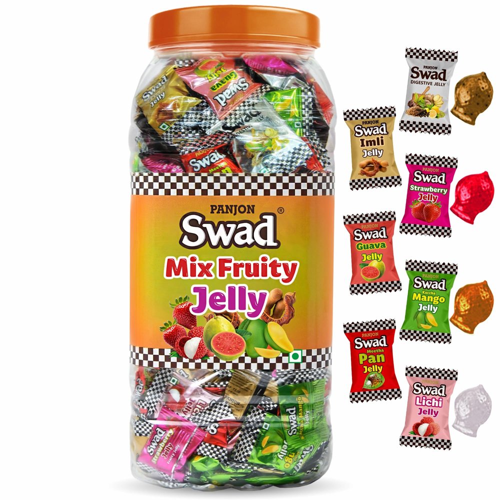 Swad Mix Fruit Jelly Candy, Soft & Chewy Assorted Sweets, 640g Jar