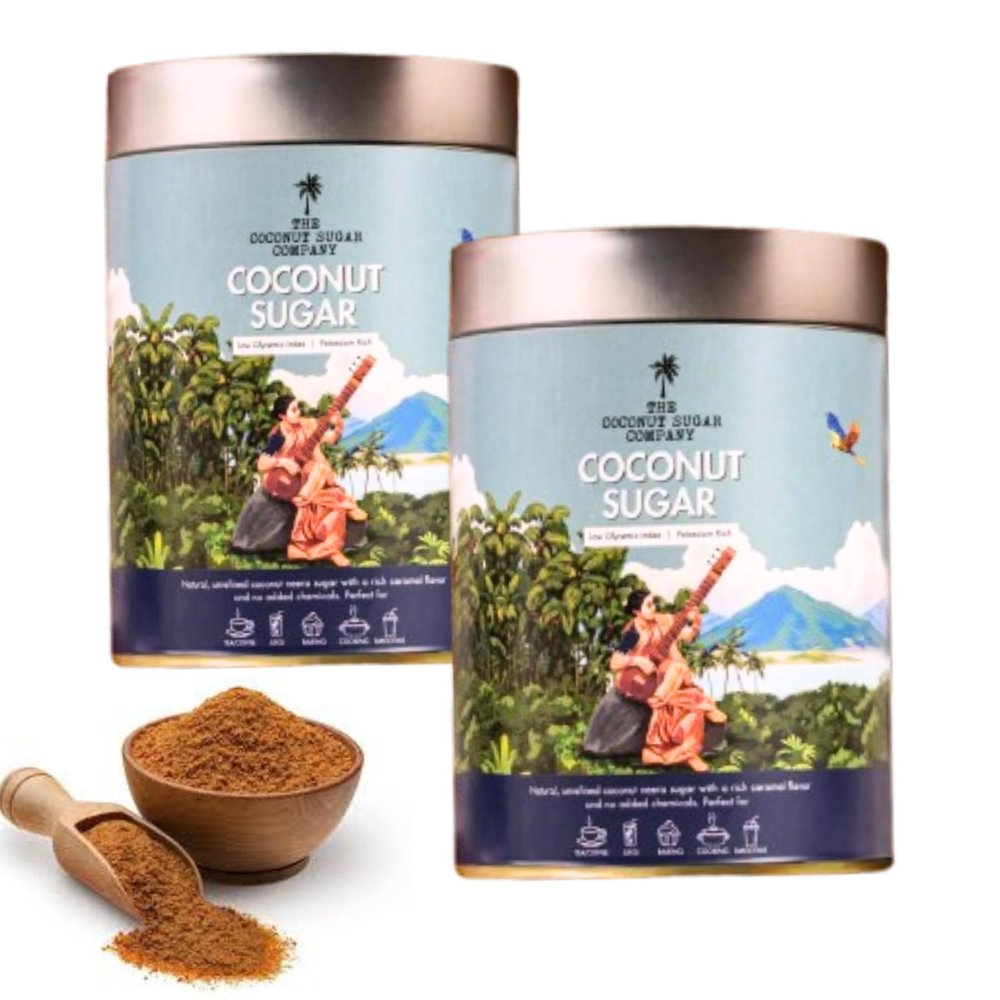 The Coconut Sugar Company Natural & Organic Coconut Sugar (2x350g) - Pure, Unrefined, Traditional Sweetener, Low Glycemic Index, Healthy Sugar Alternative, Diabetic Safe, No Preservatives (Pack of 2)