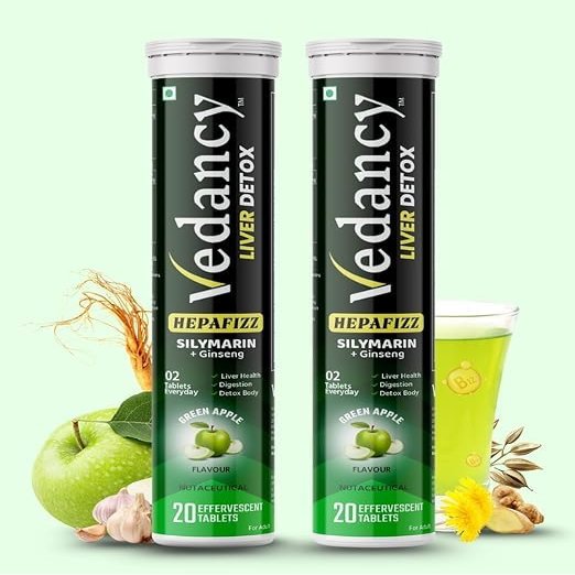 Aashvita kart HepaFizz Liver Detox Tablets Silymarin Milk Thistle + B9, B12, 6 Ayurvedic Herbs Green Apple Effervescent | Sugar-Free | Vegan | WHO-GMP Certified (Pack of 2)