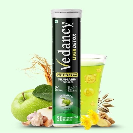 Aashvita kart HepaFizz Liver Detox Tablets Silymarin Milk Thistle + B9, B12, 6 Ayurvedic Herbs Green Apple Effervescent | Sugar-Free | Vegan | WHO-GMP Certified (Pack of 1)