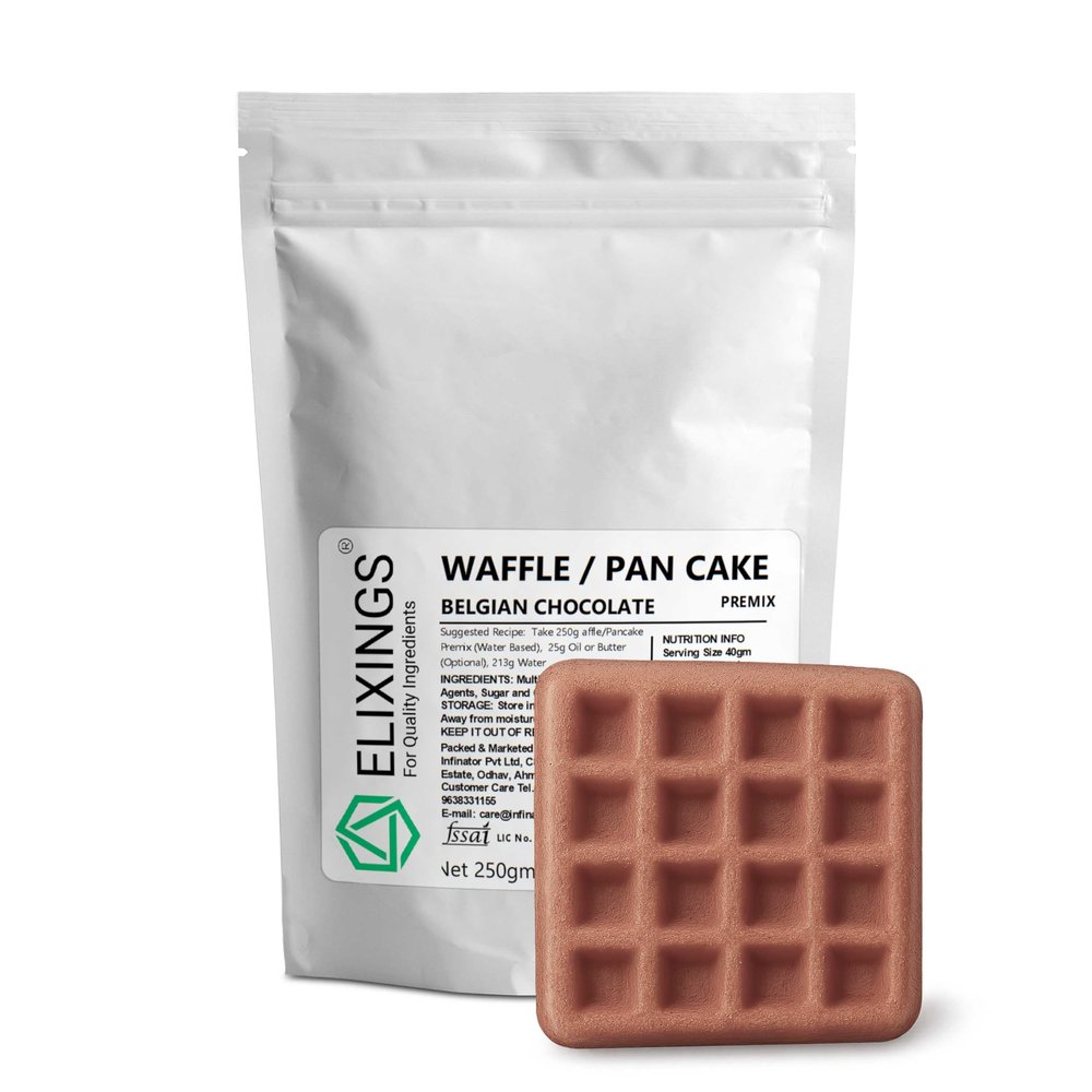 Elixings Belgian Chocolate Waffle & Pancake Premix 250gm, Multigrain, 100% Vegetarian and Eggless, No Added Preservatives
