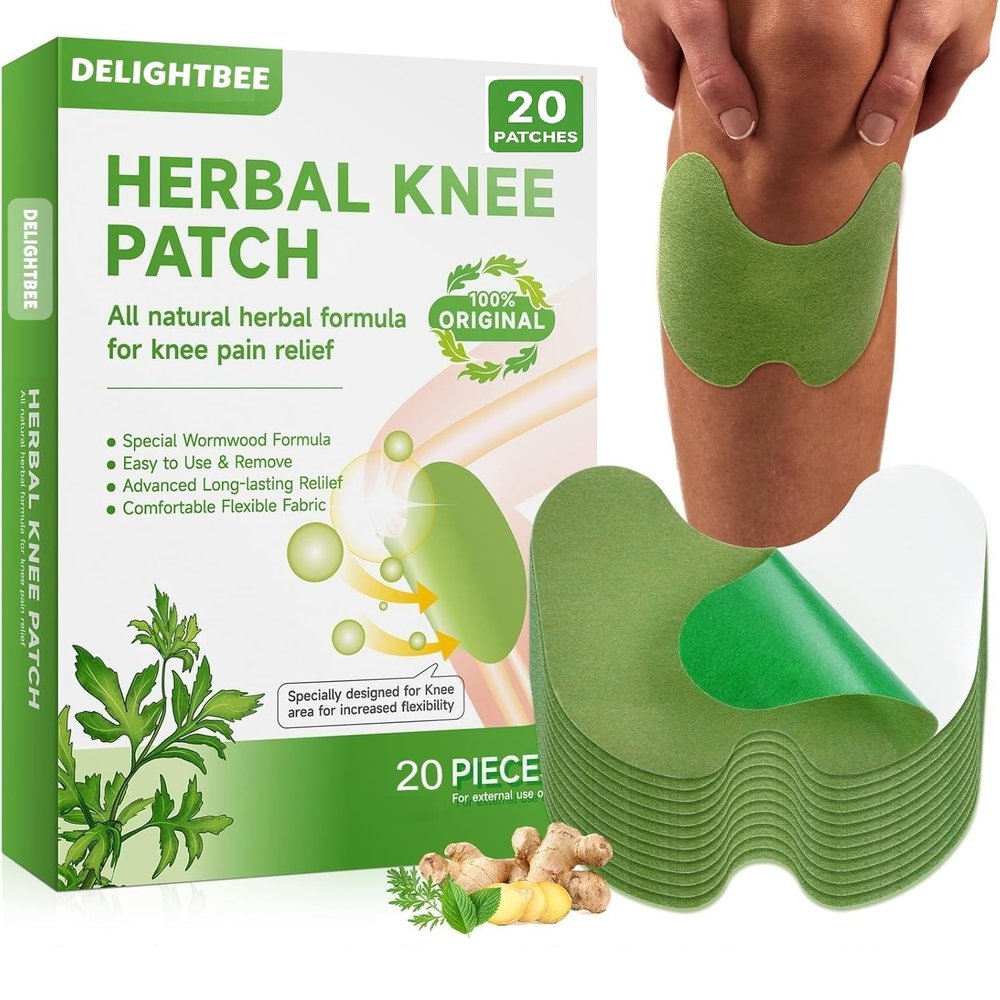 Delightbee Herbal 20 Knee Pain Relief Patch Herbal Plaster for Joint & Muscle Pain, Quick Relief Heating Pad, Natural Pain Reliever for Knee, Arthritis, Back & Body Pain Inflammation Patch Sticker,Natural Wormwood (20 Knee Patches)