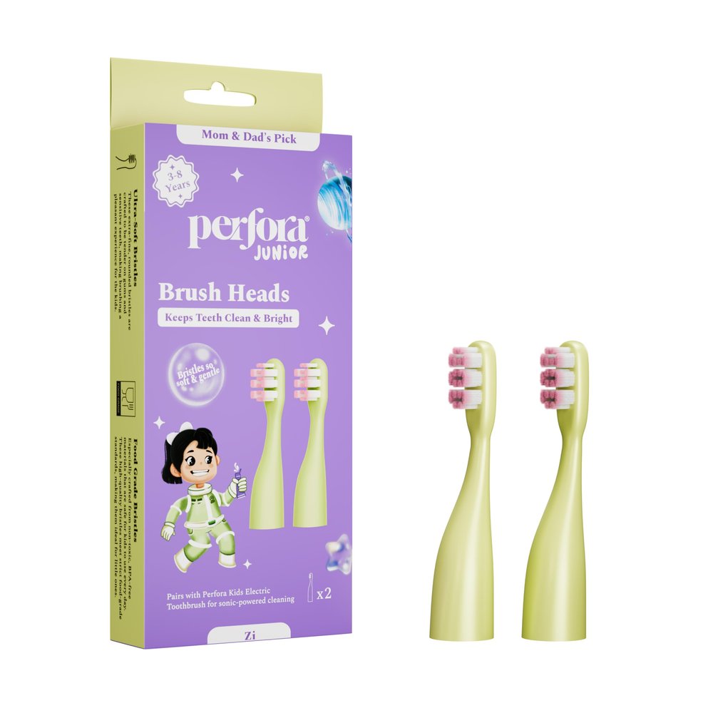 Perfora Replacement Brush Heads For Perfora Kids Electric Toothbrush - Zi | Age 3-8,Kids tooth brush set | Toothbrush For Effective Brushing & Plaque Removal For Healthier Smile With Soft Bristles | Pack of 2