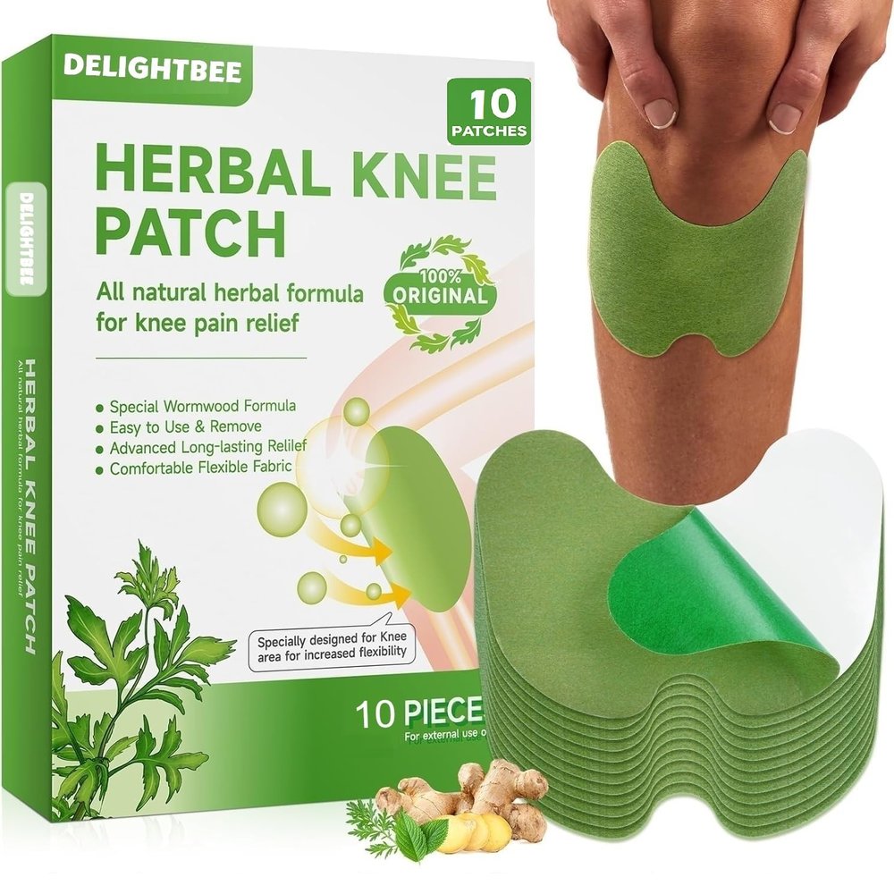Delightbee Herbal 10 Knee Pain Relief Patch Herbal Plaster for Joint & Muscle Pain, Quick Relief Heating Pad, Natural Pain Reliever for Knee, Arthritis, Back & Body Pain Inflammation Patch Sticker,Natural Wormwood (10 Knee Patches)