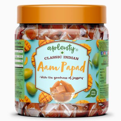 Aplenty Yellow/Orange Aam Papad Candy Toffee - Alphonso Mango Cubes - Real Mango Pulp Candy (200G) - Pack of 2