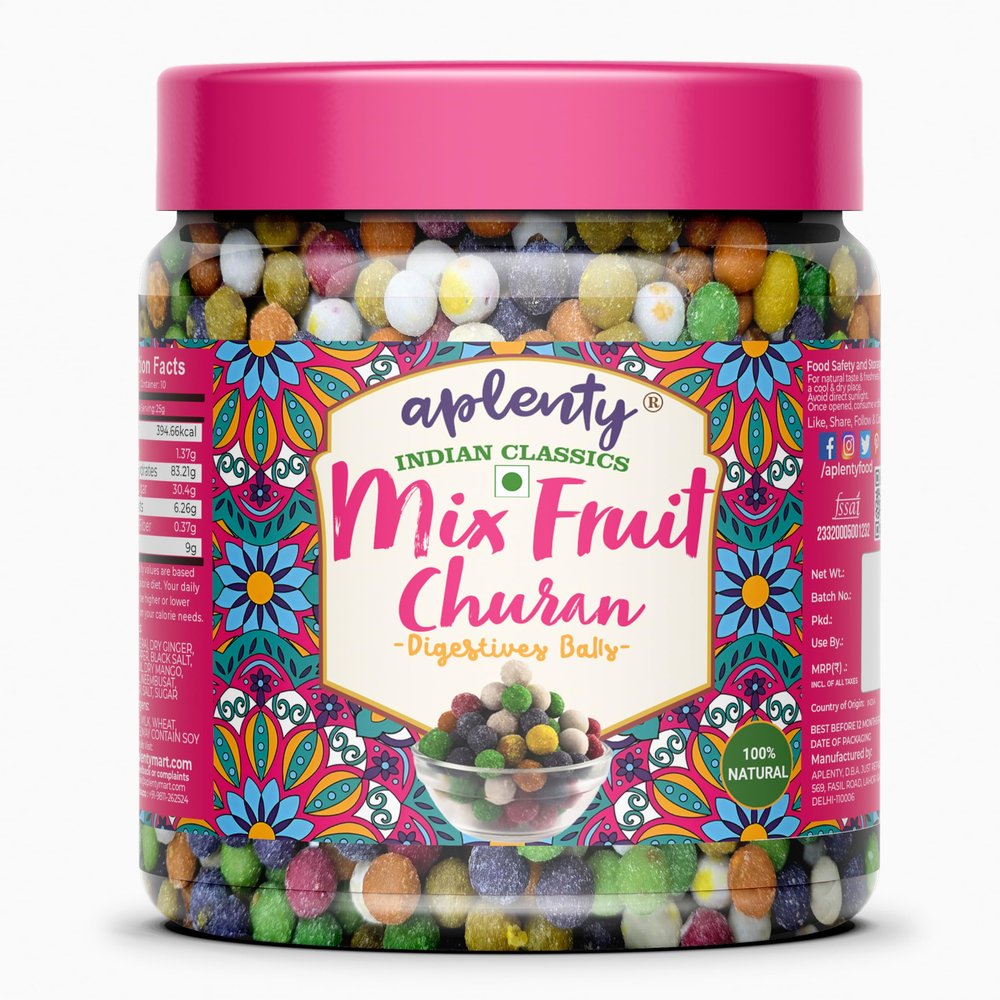 APLENTY Mix Fruit Churan Toffee Digestive Chooran Toffee Mixed Fruit Candy Gatagat Pineapple Guava Imli Anardana Mango Laduu Churan Balls (200G) - Pack of 2
