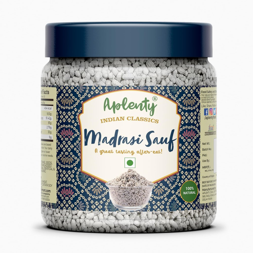 Aplenty White Madrasi Mint Saunf 250g, Chennai Mint Saunf | Sweet White Fennel Seeds | Peppermint Mouth Freshener - Pack of 2