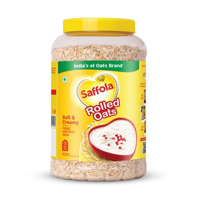 Saffola Rolled Oats | 1kg Jar | Soft & Creamy | Power of Protein, Iron & Fibre, Nutritious grain | No added sugar & Preservatives | Helps manage weight | Aids Digestion