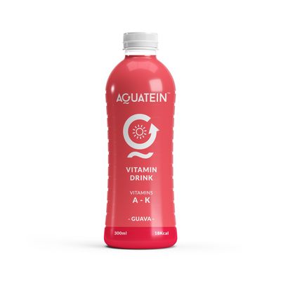 Aquatein Vitamin Drink 300ml Nutrient-Rich Refreshing Beverage with Essential Daily Vitamins | Hydration + Immunity Support | Zero Added Sugar | Ideal for Active Lifestyle & Wellness (Pack Of 32, Guava)