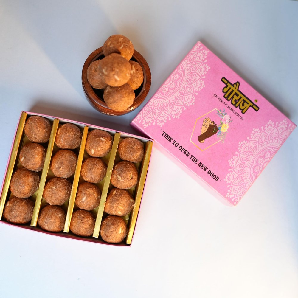 Gauraaj Chana Sattu Laddu - 500g | Traditional Indian Sweet Made with Roasted Chana Sattu, Desi Khand & Dry Fruits | Homemade Style Mithai | No Added Preservatives | Ready to Eat