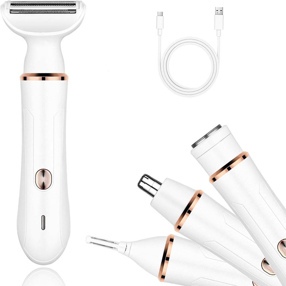 Adrohai 4 in 1 Electric Shaver Body Rechargeable Facial Epilator with 4 Accessories Eyebrow Trimmer and Razors for Women Cordless Shaver Body Shavers Set Electric Trimmer for face Eyebrow Nose Legs
