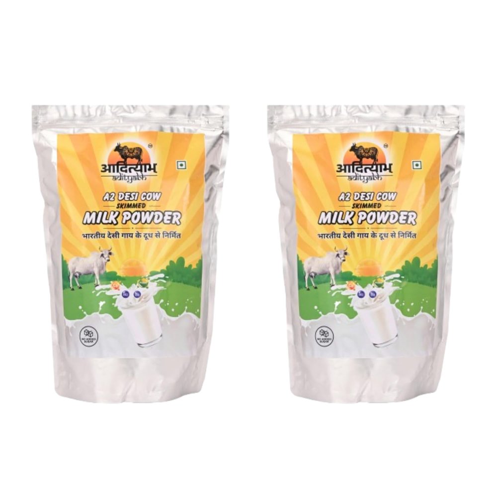 Adityabh A2 Cow Skimmed Milk Powder 1kg  Pure & Natural | Sugar-Free | No Preservatives | A2 Rich | Perfect for Tea, Coffee & Kitchen Use | Pack of 2