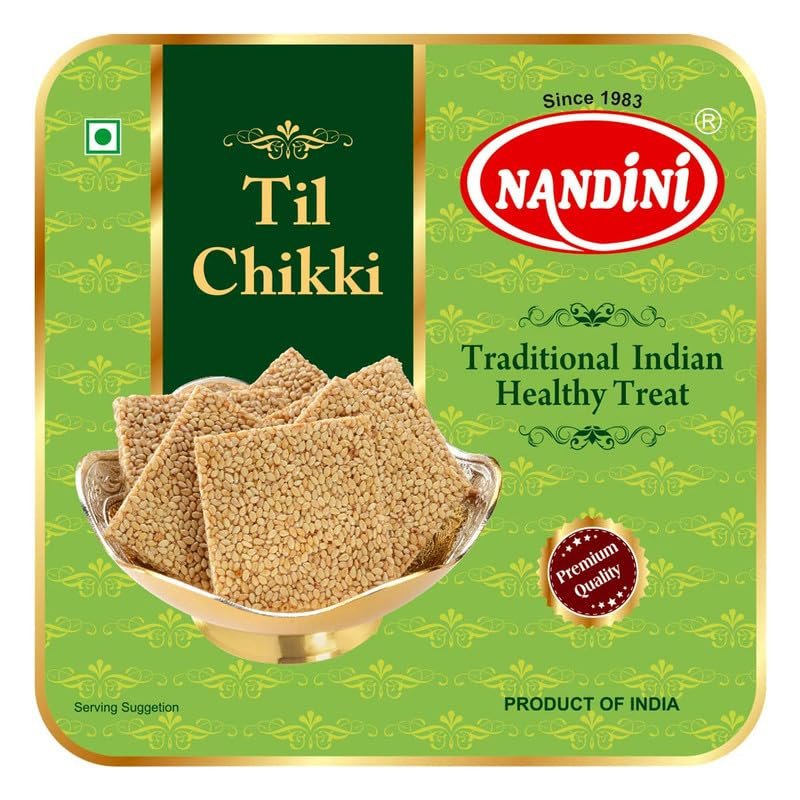 Nandini Til Chikki 450gm |No Artificial Colours Flavours And Preservatives | Jaggery Chikki |100% Natural Indian Sweets (Pack of 2)