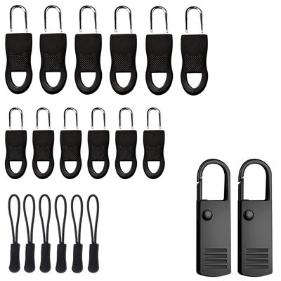20PCS Zipper Repair Kit, Universal Zipper Puller Replacement for Bags, Luggage, Jackets, Backpacks, 4 Styles, Black Zip Puller Tabs, Quick Fix Solution for Travel and Outdoor Gear