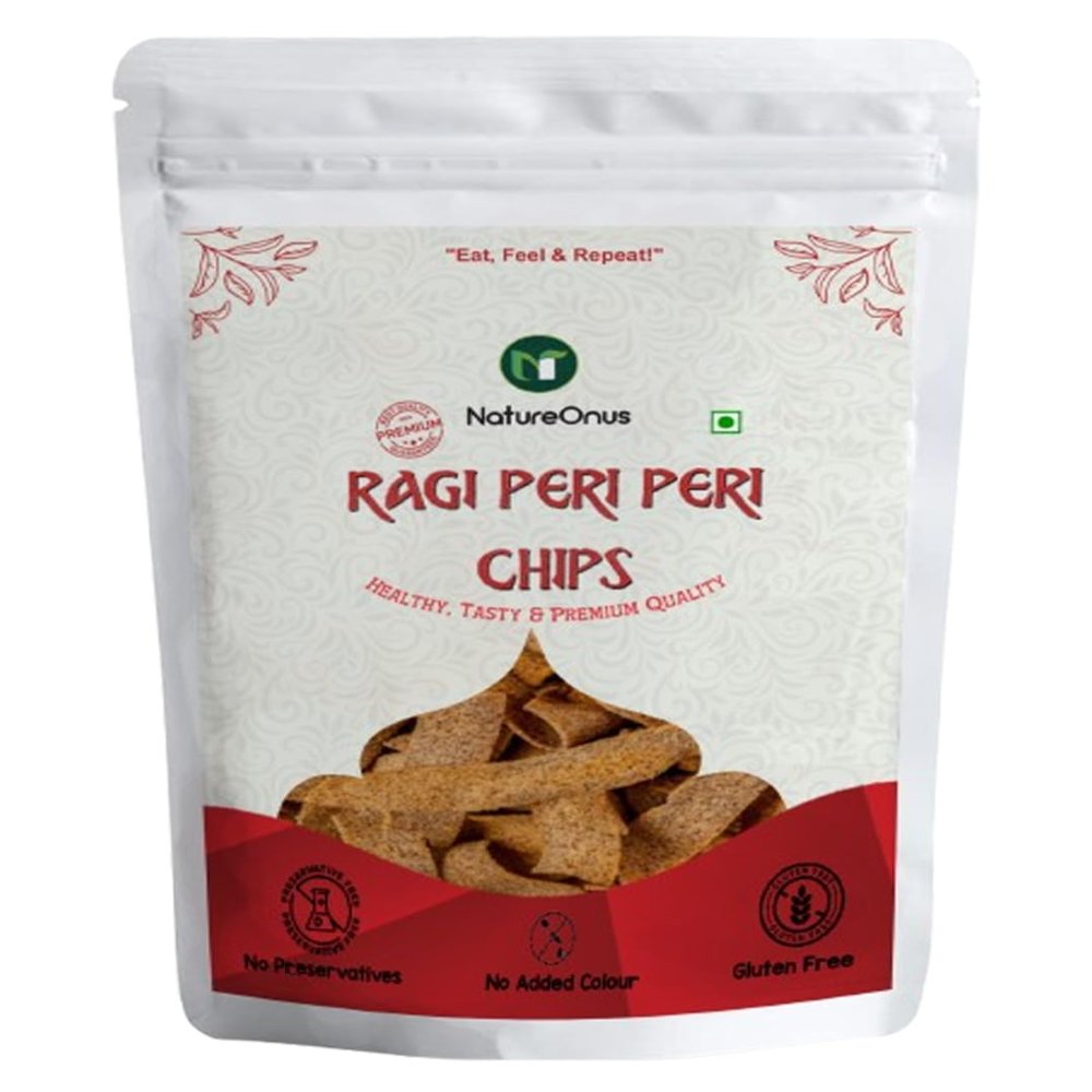 NatureOnus Ragi Peri Peri Chip 43gms Pack of 3 | All Natural Finger Millets Chip | Perfect Snacking Healthy Chips- Made with Ragi (Finger Millet) | Millet-based Chips | High Protein Snacks