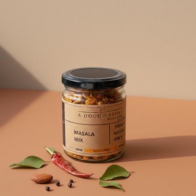 A Dough Story Masala Mix | Gluten-Free Savory Healthy Snack | Indian Tea-Time Namkeen with Roasted Nuts, Seeds & Authentic Spices | Premium Handmade Masala Cashew Almond Mix 250g