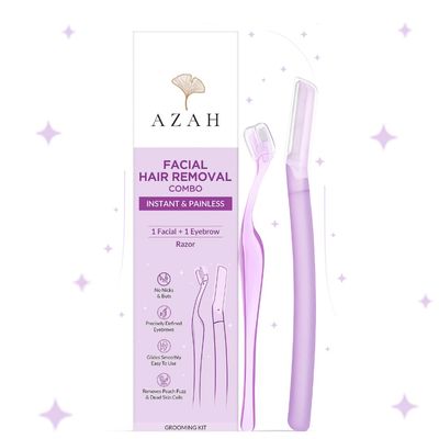 Azah Face & Eyebrow Razor Combo| Instant & Painless Facial Hair Removal |Pack of 1 Face & 1 Eyebrow Razor| For Eyebrows, Upper Lip, Forehead, Peach Fuzz | Dermaplaning Tool | All Skin Types