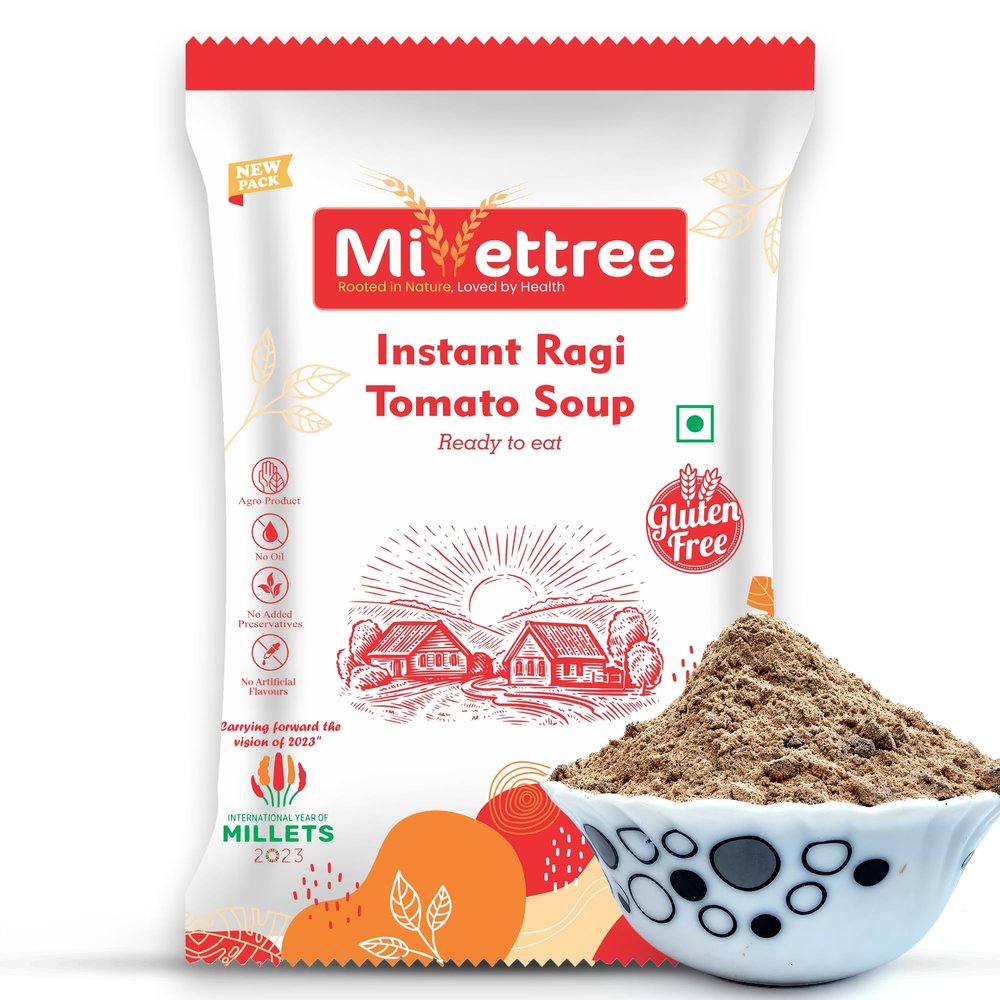 Millettree Instant Ragi Tomato Soup Mix | Ragi-Based Tomato Soup with Beetroot Chunks | Gluten Free & Vegan | Low Sodium | Palm Oil Free | No Preservatives | Healthy Ready to Eat Soup Mix