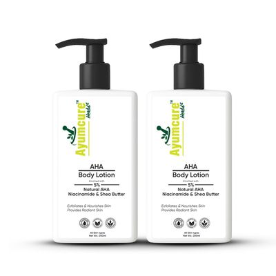 Ayumcure AHA Body Lotion with 5% Natural AHA, Niacinamide & Shea Butter | Exfoliates Dead Skin Cells, Deeply Nourishes & Brightens Skin | Non-Greasy Formula | For Men & Women | 200ML (Pack of 2)