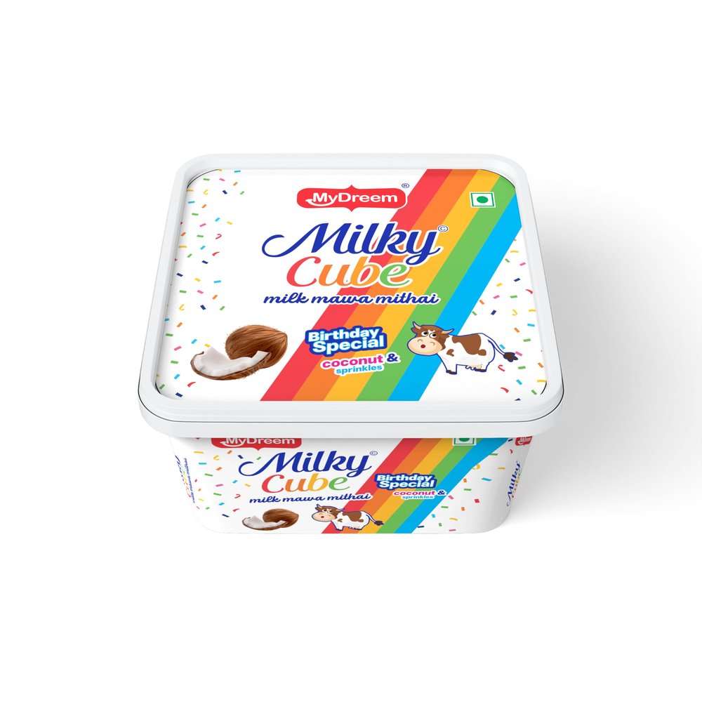 My Dreem Milky Cube Birthday Special  Coconut & Sprinkles Milk Mithai Bar - 35 Pieces | Creamy Milk Sweet & Festive Candy Treat