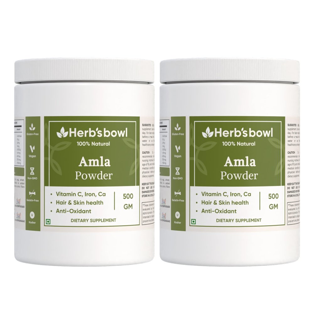 Herb's Bowl Amla Powder, Natural Vitamin C Supplement for Hair, Skin and Immunity, Vegan, Gluten-Free (1 Kg)