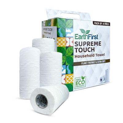 EarthFirst Supreme Touch Kitchen Tissue Roll 4 Rolls x 60 Sheets (Total 240 Sheets) | 2-Ply, Soft & Absorbent | Premium Kitchen Paper Towel for Home & Office Use