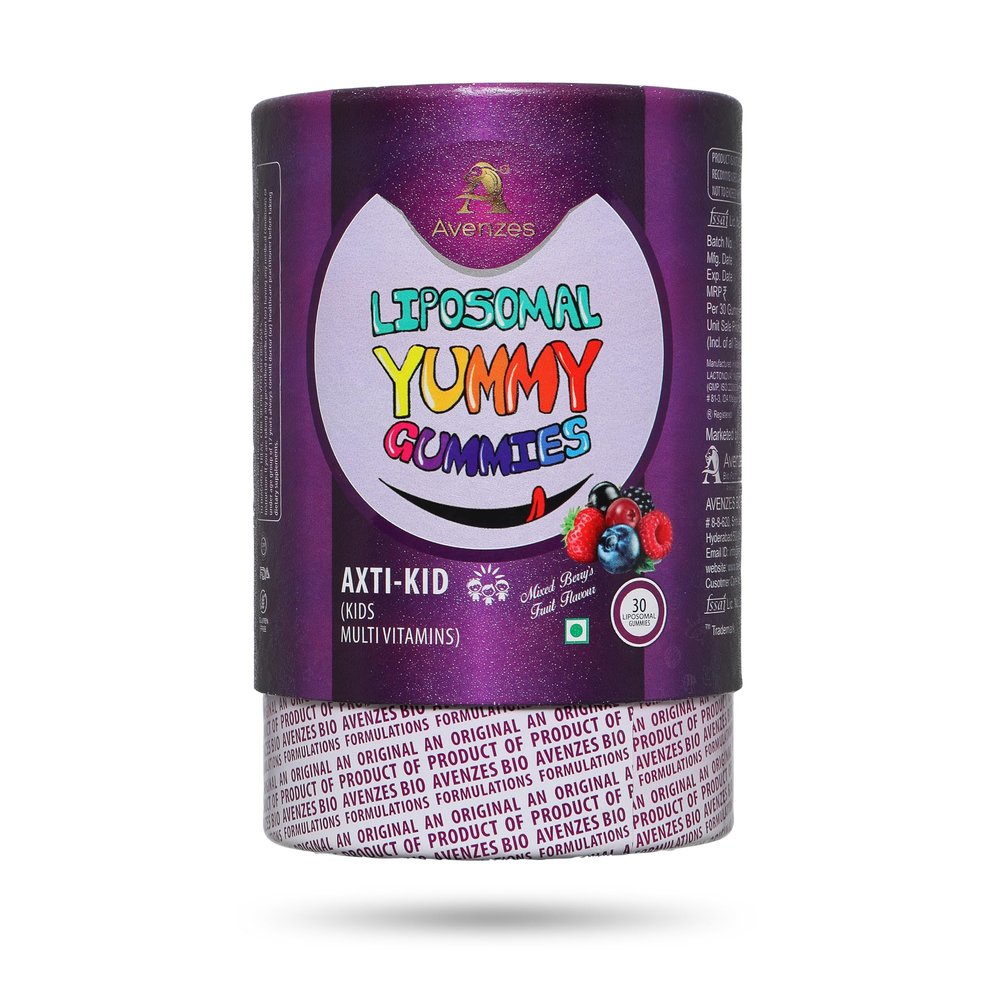 Avenzes Liposomal Yummy Gummies Axti-Kid | Multivitamin Gummies for Kids | Helps Boosts Immunity, Energy, and Growth | Liposomal Delivery for Absorption | Mixed Berry Flavour | 30 Gummies Pack