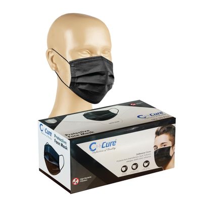 C-Cure Melt Blown - SMMS Fabric 3 Ply Disposable Face Mask with Nose Clip and Reusable Travel Pouch (Black, Pack of 300) for Unisex