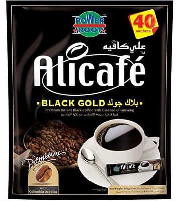 Alicafe Black Gold Sugar Free Instant Coffee with Ginseng  40 Sachets  Premium Columbia Arabica Blend (Imported)