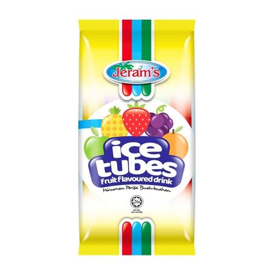 Jeram's Fruit Flavoured Ice Tubes | 10pcs x 75ml (750ml) | Assorted Flavours - Green Apple, Pineapple, Strawberry, Orange & Grape | Freeze & Enjoy as Ice Pop | Ready-to-Eat | Imported from Malaysia