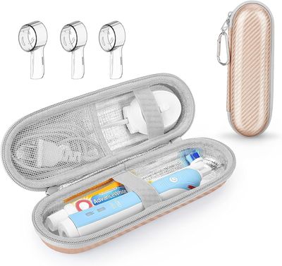 BOSSNUOK Hard Travel Case for Oral-B Pro 3 500 300 1500 Electric Toothbrush, Portable EVA Protective Electric Brush Case with 3 Brush Head Covers, Compatible with Oral-B(Without Toothbrush) (Gold)