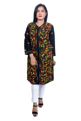 Sidra Handicraft Lucknowi Chikankari Ethnic Wear Cotton Kurti Embroidery Work (in, Alpha, 2XL, Black Multi)