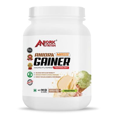 Aniork Mass Gainer 1kg Kesar Pista - 15GM Protein for Strength & Performance | Supports Weight Gain & Muscle Recovery | Developed with Micro-Filtered Technology