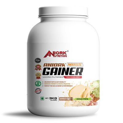 Aniork Mass Gainer 3kg Kesar Pista - 15GM Protein for Strength & Performance | Supports Weight Gain & Muscle Recovery | Developed with Micro-Filtered Technology