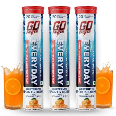 GOFASTER Everyday Electrolyte Energy & Hydration Drink - Low Sugar Sports Drink with 5 Essential Electrolytes, Vitamin C & B12-60 Effervescent Tablets (Makes 15 Litres)