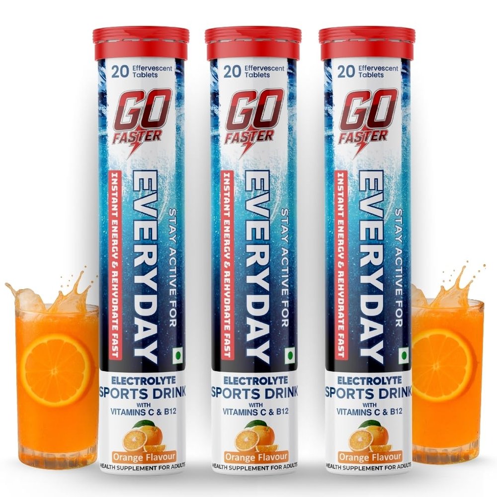 GOFASTER Everyday Electrolyte Energy & Hydration Drink - Low Sugar Sports Drink with 5 Essential Electrolytes, Vitamin C & B12-60 Effervescent Tablets (Makes 15 Litres)