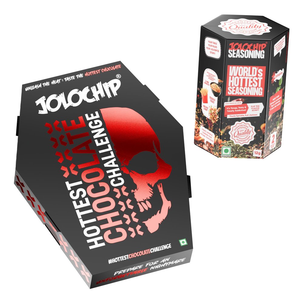 JOLOCHIP Hottest Chocolate Challenge and Worlds Hottest Seasoning Combo | Extreme Heat Fun Challenge Pack | Hot & Spicy Chocolate with Fiery Seasoning Mix | Add Bold Flavor to Snacks and Meals