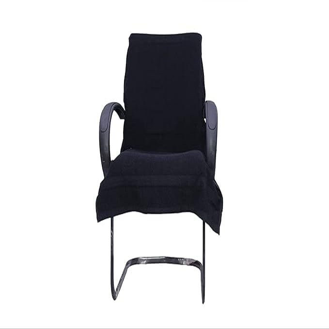 AU HOME 100% Cotton Solid Luxury Soft Office Chair Towel with Tie Knot 550 GSM - (Pack of 1) (36X72 Big Size Microfiber Office Chair Cover, Fully Machine Washable, (Black)