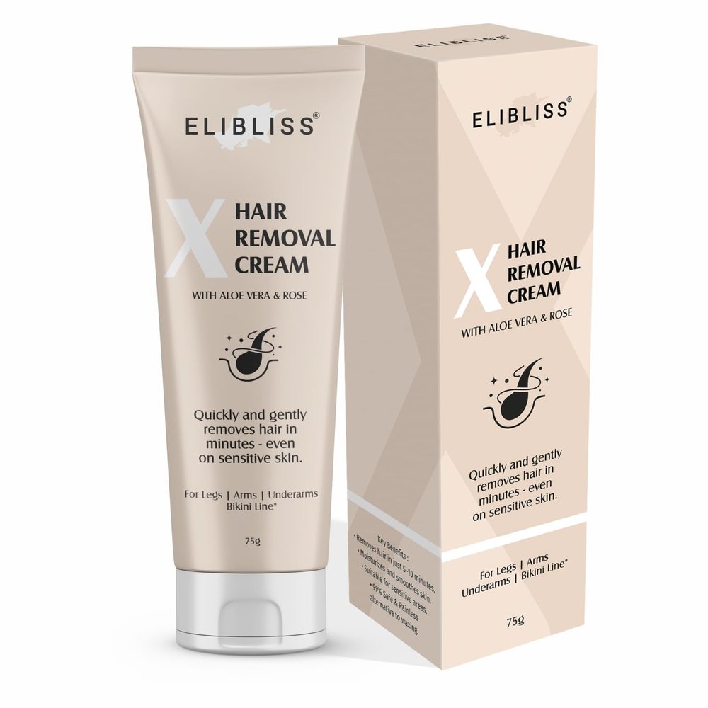 Elibliss X Hair Removal Cream with Aloe Vera & Rose for Women & Men | Quick & Gentle Hair Remover for Legs, Arms, Underarms & Bikini Line | Smooth, Soft & Hydrated Skin | Fast Action Formula - 75g