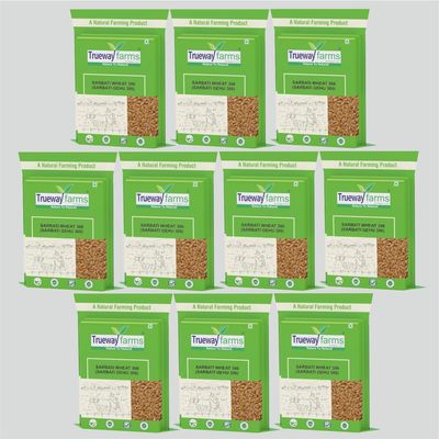 Trueway Farms Organic Sharbati Wheat (Gehu) 18.5kg (Pack of 10, Each pack 1.85kg) | Stone Ground Whole Wheat, Low Gluten & Chemical-Free | Naturally Grown in MP for Soft Roti & Chakki Atta