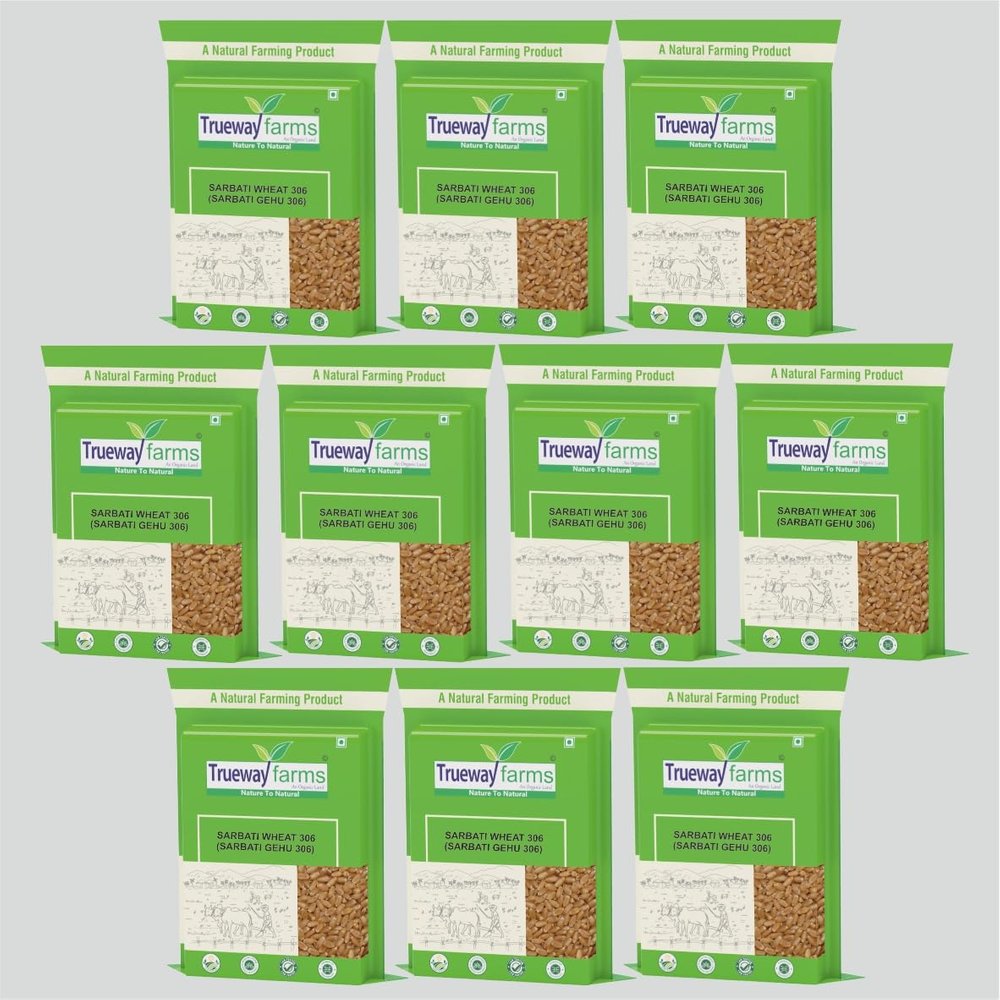 Trueway Farms Organic Sharbati Wheat (Gehu) 18.5kg (Pack of 10, Each pack 1.85kg) | Stone Ground Whole Wheat, Low Gluten & Chemical-Free | Naturally Grown in MP for Soft Roti & Chakki Atta