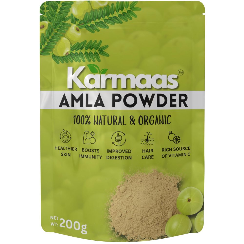 Karmaas Amla Powder | 100% Natural & Organic | Rich in Vitamin C | For Hair Growth, Glowing Skin & Digestion | 200g Herbal Powder