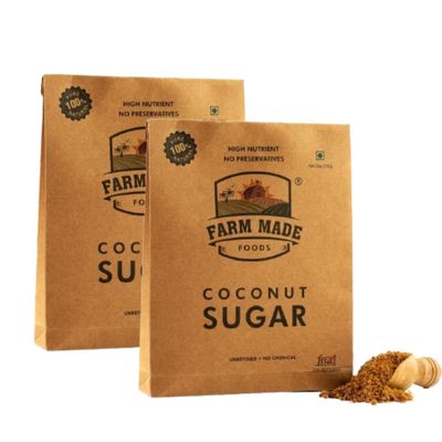 Farm Made Organic Coconut Sugar 250g - Unprocessed, Low GI, Diabetic Safe, Non-GMO, Natural Sweetener (Pack of 2)