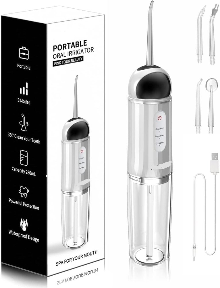 Luxafare Water Dental Flosser Cordless for Teeth, Dental Oral Irrigator with 3 Modes 4 Jets, IPX7 Waterproof Rechargeable Irrigation Cleaner with 200ml Detachable Water Tank for Teeth Cleaning