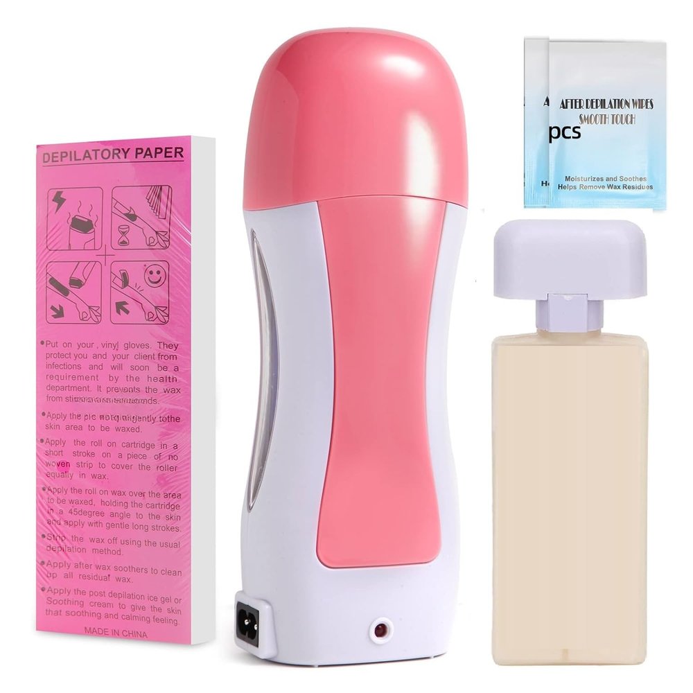 CUVLY Wax Heater Machine, Roller Heater Machine Hair Removal Warmer machine Wax Refill Cartridge Wax Strips With Wet Wipes Waxing kit for Women Wax Roll on Heater Machine (4)
