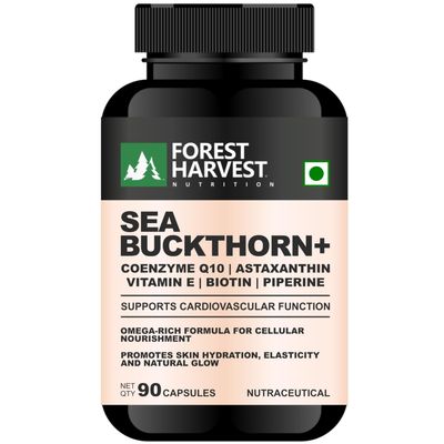 Forest Harvest Sea Buckthorn 10X Extract with CoQ10, Astaxanthin, Grape Seed, Vitamin E, C, Biotin & Piperine | 90 Capsules | WHO-GMP, ISO, HACCP Certified
