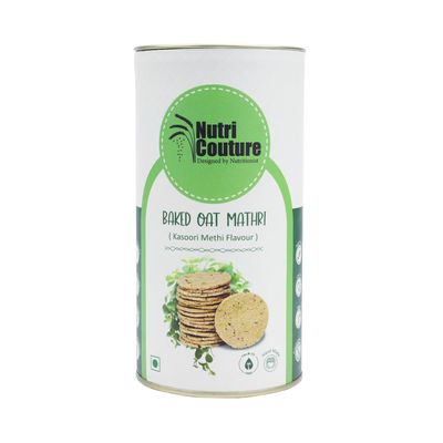 Nutri Couture Baked Oats Mathri | Kasoori Methi Flavour | Crispy Healthy Snack | 100% Baked | Maida, Wheat, Preservative Free | Flavored with Ajwain and Olive Oil