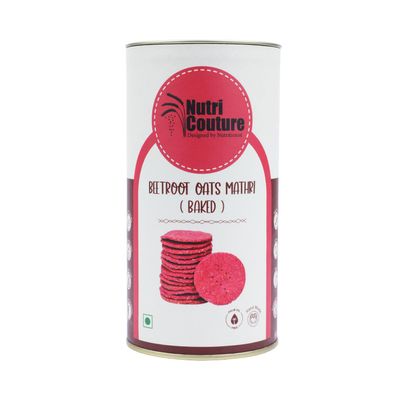 Nutri Couture Beetroot Oats Mathri | Healthy Baked Snack | Antioxidant Rich | Oats and Beetroot Blend | Maida Free | Preservative Free | Crispy Savory Treat | Heart Friendly | Fiber Rich
